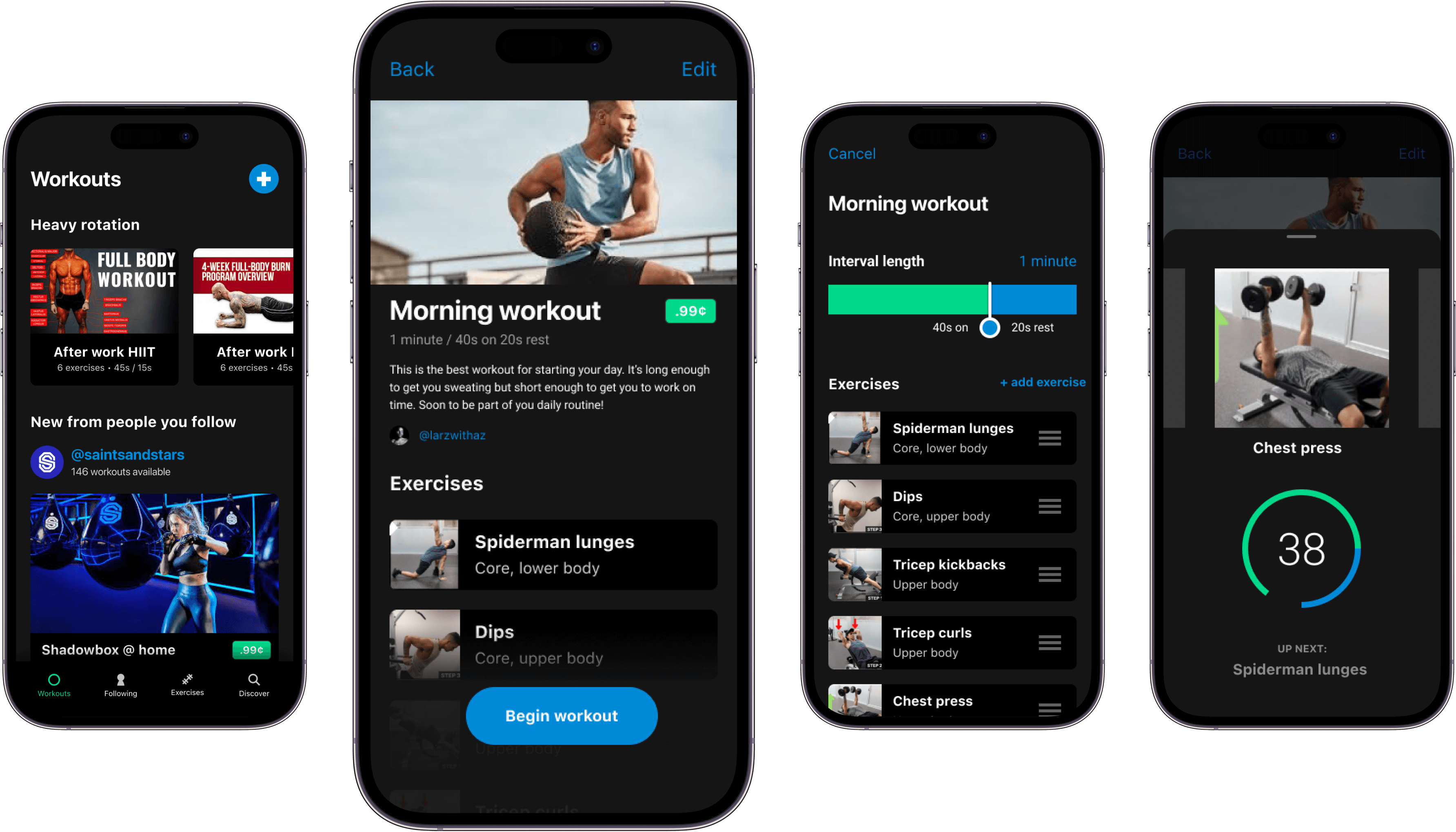 Collection of screens showing the original workout screens updated